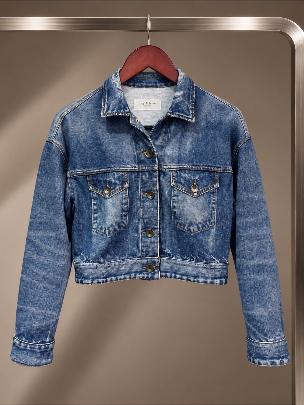 rag & bone Miramar Cropped Trucker Jacket Printed Denim Terry Y2K XXS